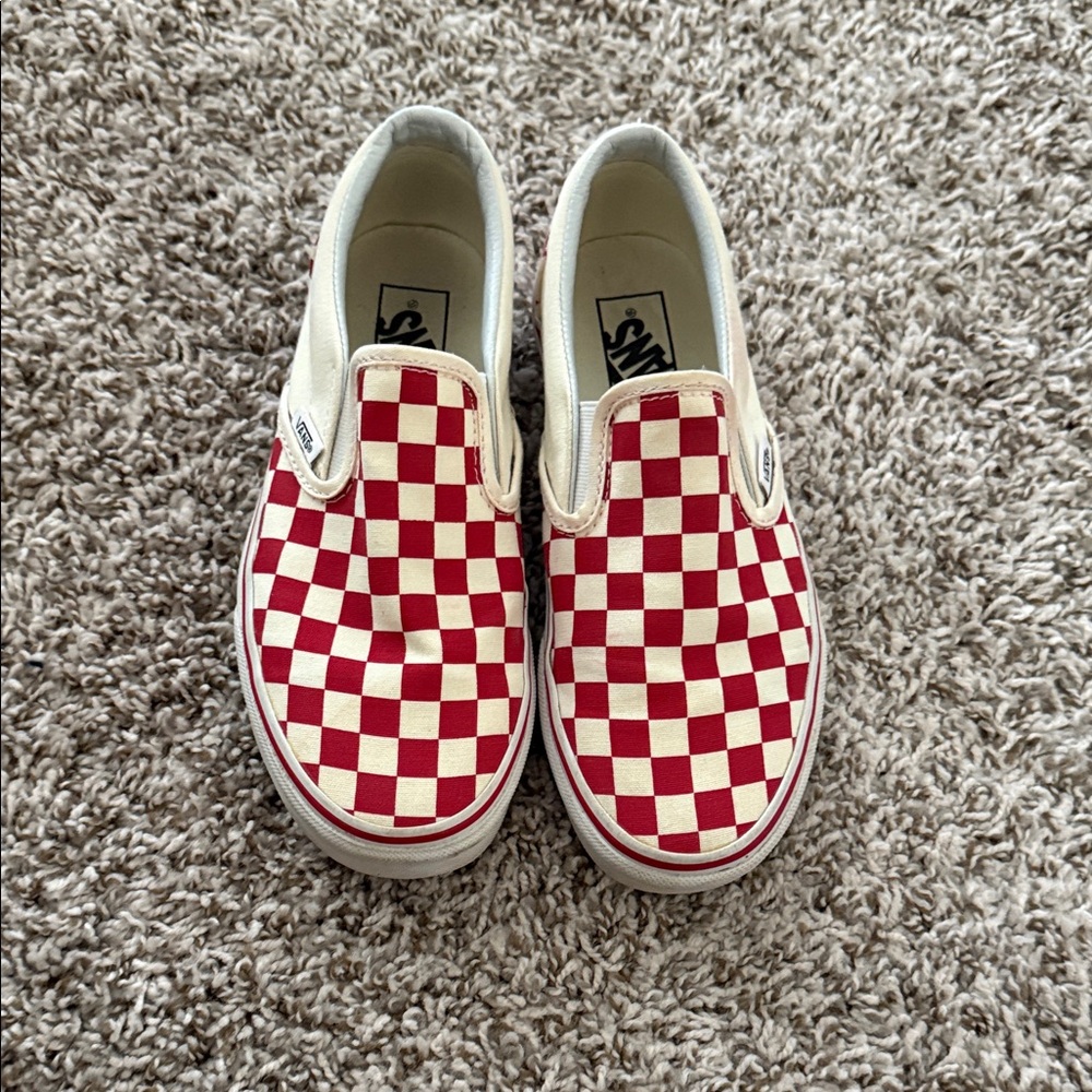 Vans Red and White Checkered Slip-On Sneakers